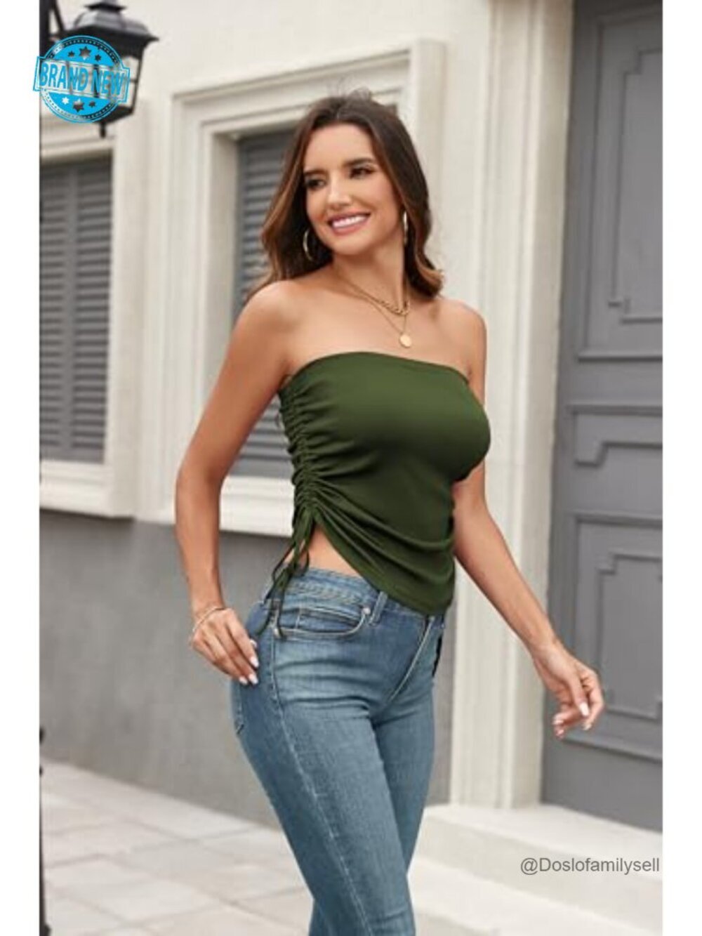 Cotton Ribbed Tube Tops 2 Pack Drawstring Ruched Strapless Bandeau - Picture 5 of 7